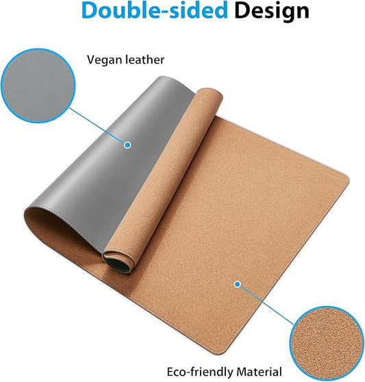 Large Leather Mouse Pad for Desk, 30.3" x 14.4" Desk Mat, Non-Slip Pu Leather Office Home Desk Mat, Waterproof Desk Pad for Keyboard and Mouse, Laptop, Writing, Desk Accessories (Light Grey)