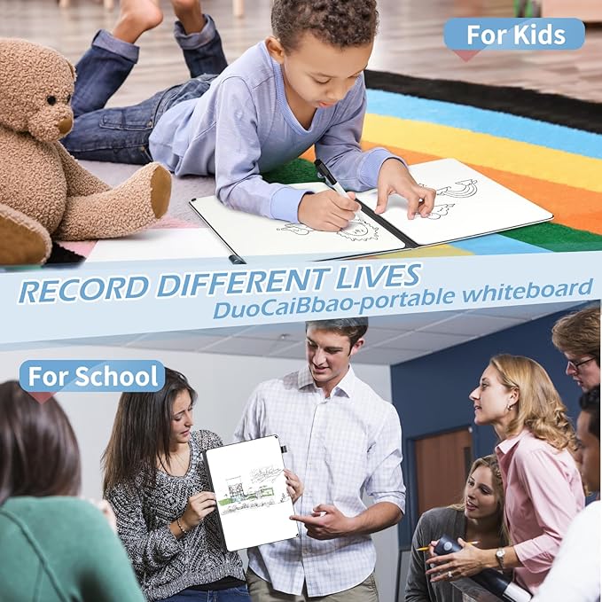 Mini Whiteboard 12"x9" Small White Board Dry Erase, Erasable Notebook Foldable Desk Whiteboard Holder Dry Erase Board, Office, Home, Travel, School, Portable