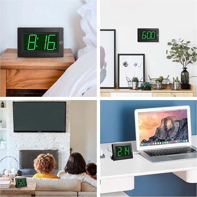 KWANWA Alarm Clock, Wall Clock, Digital Clock, 3" LED Digit Display, Battery Operated, Adjustable Brightness, Auto Night Mode, Auto Alarm Volume Increasing, Wall-Mount & Table-top