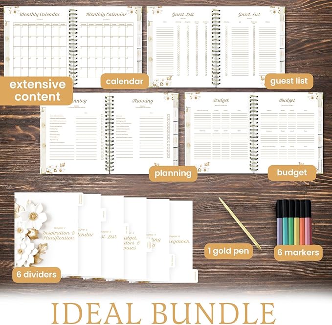 Wedding Planner with Pen and Highlighter Markers, Wedding Planner Book and Organizer with Metal Corners, White Wedding Planning Book - Hardcover Bridal Planner Gift for Bride to Be