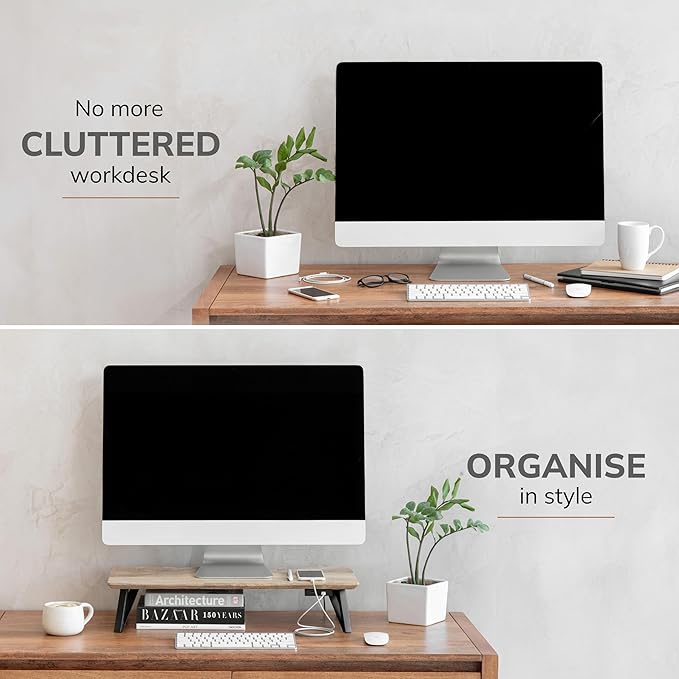Anji Mountain Monitor Stand - Desktop Organizer & Laptop Riser, Ergonomic Monitor Riser, Space-Saving Monitor Stand for Desk, Durable Construction, Easy Assembly, Ideal for Home & Office,Natural