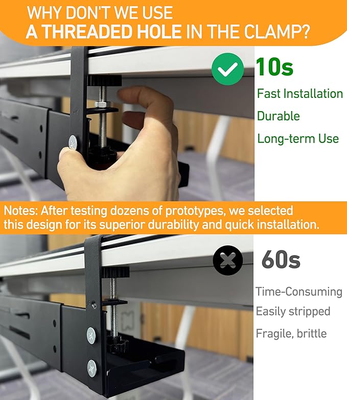 Retractable Under Desk Cable Management Tray No Drill, 17"-30" Long Cable Tray with Clamp Mount, Metal Cord Organizer, Support 50 lbs+, Wire Management Basket for Home Office, Black