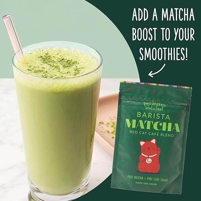 Two Leaves and a Bud Barista Matcha Sweetened Latte Blend, Japanese Matcha Green Tea Powder, 2 Resealable Bags, 240 grams