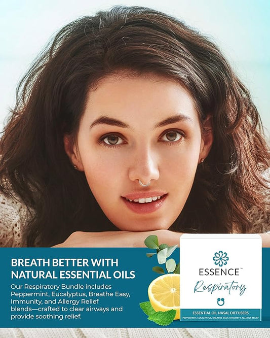 Essence Nasal Diffuser Respiratory Bundle – Essential Oil Silicone Nose Rings for Sinus Relief, Congestion & Seasonal Breathing Support – Wearable Aromatherapy for Cold & Allergy Symptoms