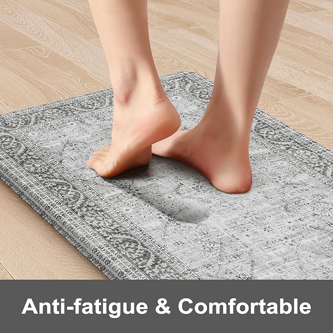 KIMODE Anti Fatigue Kitchen Mat,17.3"x29" Cushioned Vintage Grey Kitchen Rugs Non-Slip,Waterproof Wipe Clean Ergonomic Cushioned Comfort Kitchen Sink Standing Mat for Kitchen,Laundry Floor