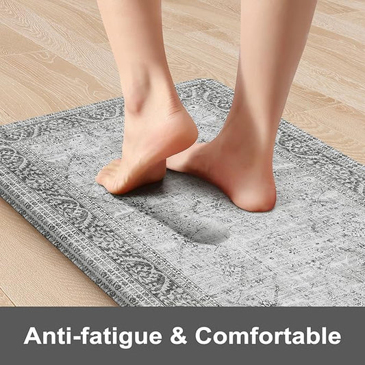 KIMODE Anti Fatigue Kitchen Mat,17.3"x29" Cushioned Vintage Grey Kitchen Rugs Non-Slip,Waterproof Wipe Clean Ergonomic Cushioned Comfort Kitchen Sink Standing Mat for Kitchen,Laundry Floor
