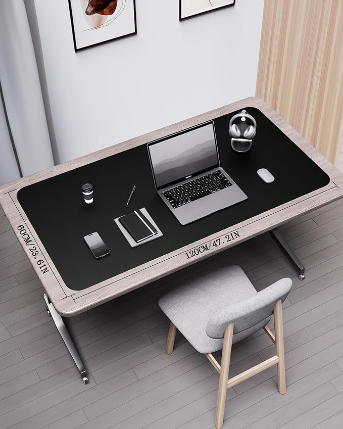 YSAGi Double-Sided Desk Pad, Leather Desk Mat, Eco Cork Desk Pad Protector,Large Mouse Pad,Waterproof Desk Blotter for Office/Home (Black+Cork, 47.2" x 23.6")