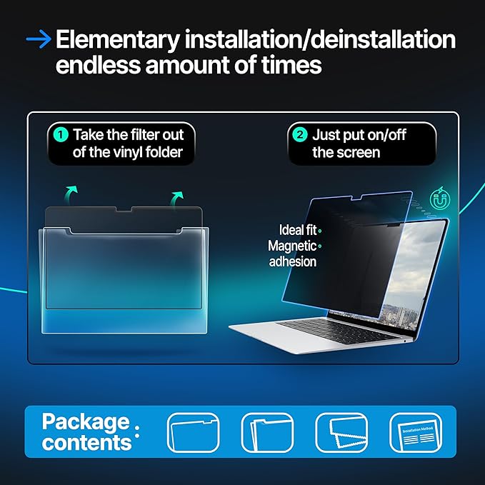 Magnetic Privacy Screen Compatible with MacBook Pro 14" 2021, 2022, 2023, 2024, M1, M2, M3, M4 Anti-Blue Light Laptop Screen Protector Filter Blue Light Blocking Filter