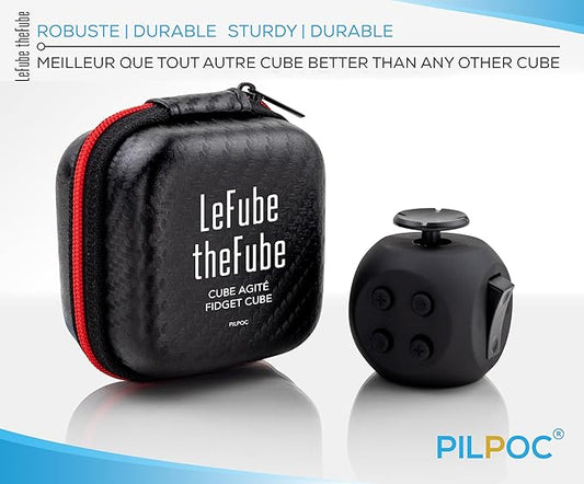 PILPOC theFube Fidget Cube, 6-Sided Stress Relief Infinity Cube for Adults & Kids, Boosts Concentration, Mindfulness Aid, Silent & Audible Modes, Includes Carry Case for Portability (Midnight)