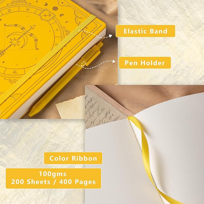 TIEFOSSI Constellations Dotted Journal Notebook-A5 Writing journals with 100gsm 400pages Paper, Hardcover Bullet Organizers Notebook for Women, Men, Teens (Sagittarius)