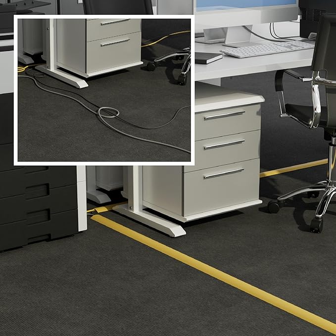D-Line 6ft Floor Cord Cover, Floor Cable Protector, Extension Cord Cover, Protect Wires & Prevent Cable Trips, Cable Management Solution - Cord Cavity = 0.63" (W) x 0.31" (H) - Safety Yellow