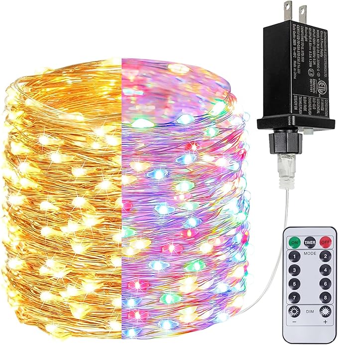 (Warm White ⇋ Multicolor) 66Ft 200LED Fairy Lights Plug in, Waterproof with Remote Outdoor 8 Modes Christmas Lights Bedroom Decor, Twinkle Light with Timer for Girl's Room Christmas Decorations