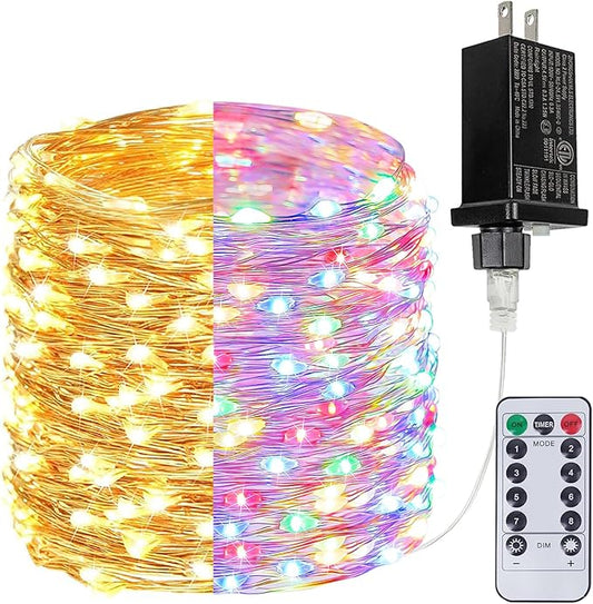 (Warm White ⇋ Multicolor) 66Ft 200LED Fairy Lights Plug in, Waterproof with Remote Outdoor 8 Modes Christmas Lights Bedroom Decor, Twinkle Light with Timer for Girl's Room Christmas Decorations
