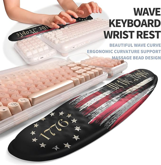 2-in-1 Ergonomic Set, Wave Keyboard Wrist Rest and Massage Slope Mouse Pad Wrist Support, Rebound Memory Foam for Relieve Carpal Tunnel Syndrome and Wrist Pain (Flag)