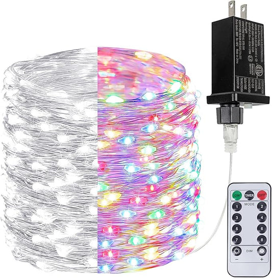 (Cool White ⇋ Multicolor) 66Ft 200LED Fairy Lights Plug in, Waterproof String Light Outdoor 8 Modes Christmas Lights Bedroom Decor, Twinkle Light for Girl's Room Garden Christmas Decorations