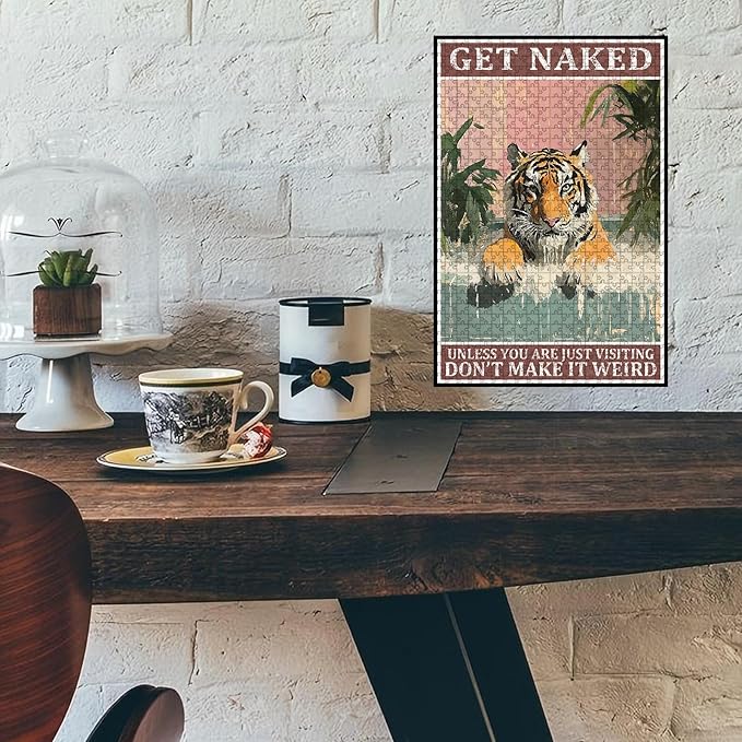 500 Piece Wooden Tiger Jigsaw Puzzle Take Shower Bathtub Adults & Kids Difficult Brain Teaser for Focus Training & Quiet Family Time 20.4x15 Inch