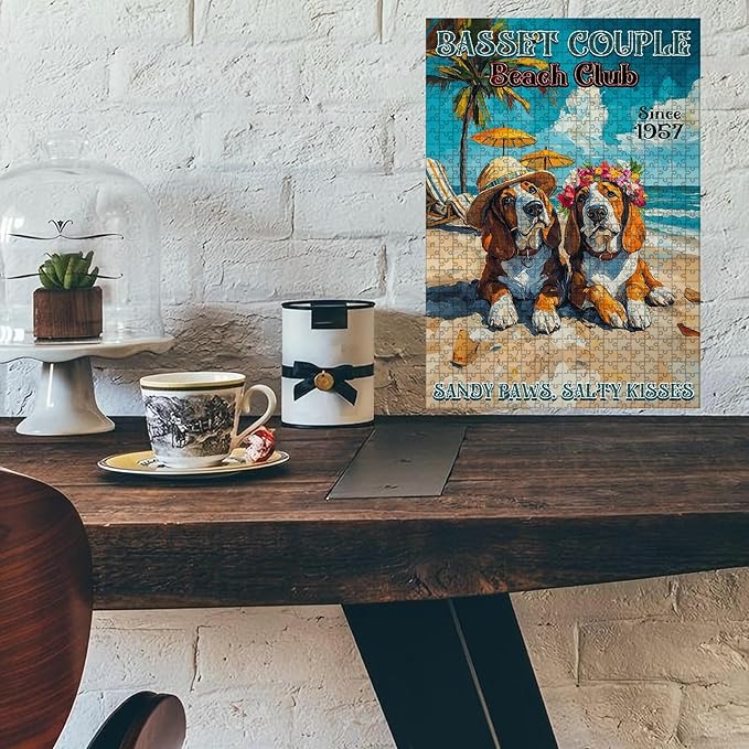 1000 Piece Wooden Jigsaw Puzzle Basset Hound Dog Basset Couple for The Soul for Adults & Kids Challenging Family Activity with Stress Relief & Focus Training 29.5x19.7 Inch