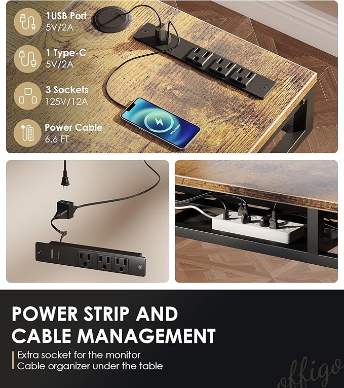 OffiGo 63 Inch L Shaped Electric Standing Desk with Drawers, Height Adjustable Large Desk with Power Outlets, Sit Stand Table, Writing Computer Desk for Home, Office, Workstation, Rustic Brown