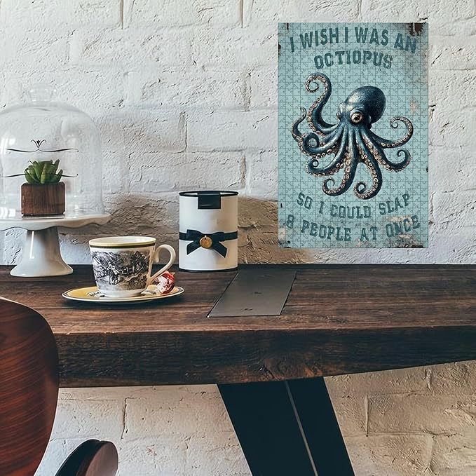 500 Piece Wooden Jigsaw PuzzleBeach Octopus for Adults & Kids Challenging Brain Teaser for Family Bonding Stress Relief Focus Trainer & Educational Toy 20.4x15 Inch