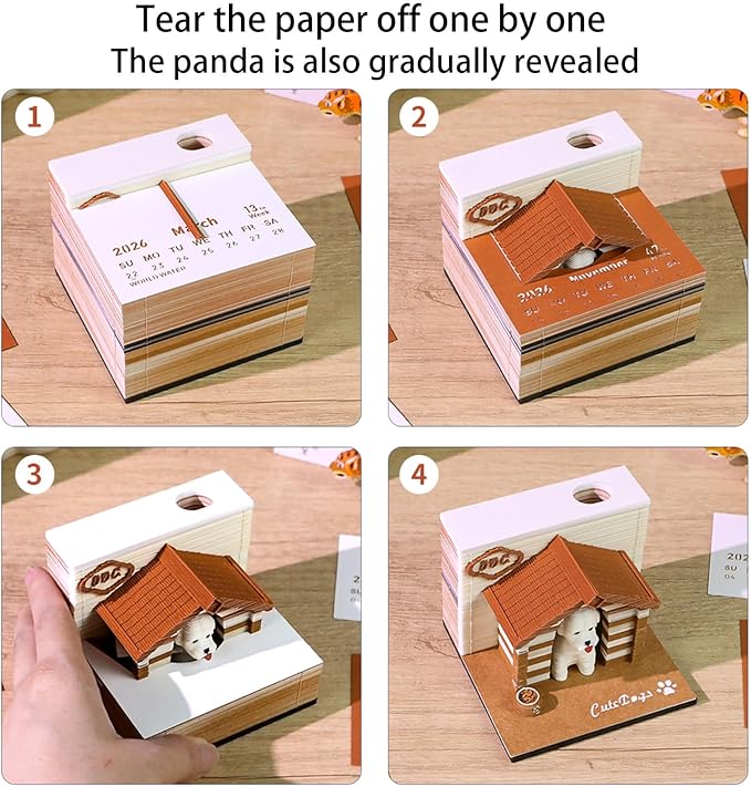 3D Timepiece Calendar 2026 Paper Art Memo Pad with LED Light – Tear-Away Desk Calendar for Record, Planner & Habit Tracker, Bookmark, Gift & Decorative Office Decor