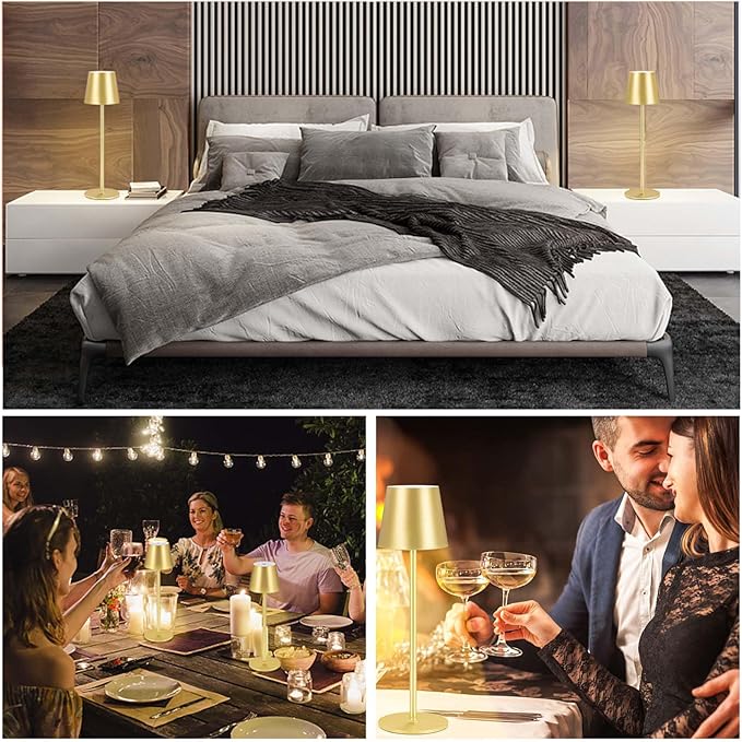 2 Pack Cordless Table Lamp, 5000mAh Portable Rechargeable LED Desk Lamp (Gold)