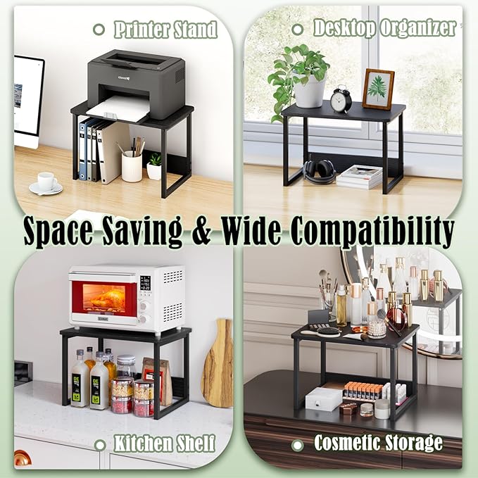 MARTY Printer Stand with Storage for Desk, Desktop Printer Stand Shelf Organzier for Home/Office Heavy Duty Printer Riser Under Desk Small Printer Table for Fax Machine Copier Scanner(Black)