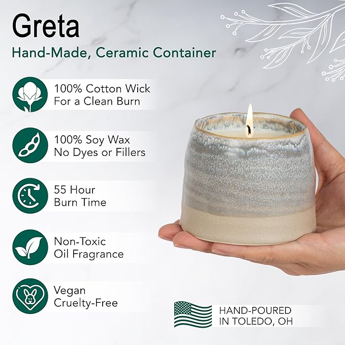 The Growing Candle, Wild Flower Scented, 10oz Ceramic Pot, Single Wick Aromatherapy Candles, 100% Soy for Women and Men, Greta