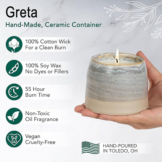 The Growing Candle, Mint & Eucalyptus Scented, 10oz Ceramic Pot, Aromatherapy Candles, 100% Soy, Greta