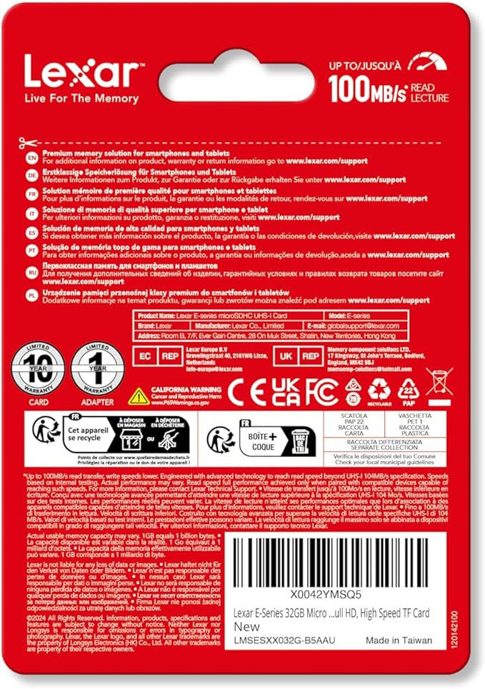 Lexar E-Series 32GB Micro SD Card 5 Pack, microSDHC UHS-I Flash Memory Card with Adapter, 100MB/s, C10, U1, A1, V10, Full HD, High Speed TF Card