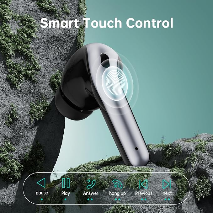 Wireless Earbuds, Bluetooth Ear Buds Headphones, 60H Long Playtime, Stereo Deep Bass, LED Power Display, IPX7 Sport Waterproof, Lightweight in-Ear Earphones with Mic for iPhone Android PC TV Computer