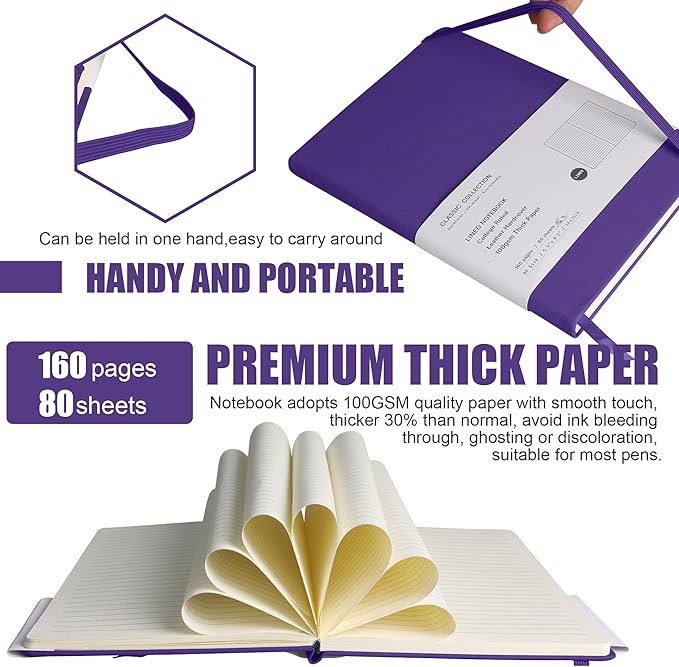 Lined Journal Notebook, 6Pack(Purple), 160 Pages, Medium 5.7 inches x 8 inches - 100 gsm Thick Paper, Hardcover