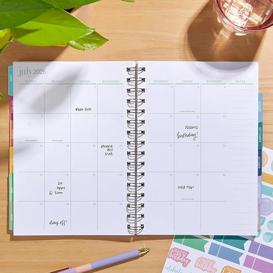Inspired by Erin Condren A5 Undated Weekly & Daily Planner – 12-Month Spiral Agenda, Non-Dated Monthly Planner with Stickers, Petal Party Design (January 2025 - December 2025)