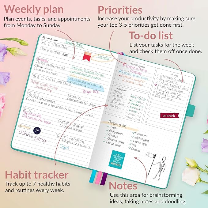 GoGirl Planner and Organizer for Women – A5 Size Weekly Planner, Goals Journal & Agenda to Improve Time Management, Productivity & Live Happier. Undated – Start Anytime, Lasts 1 Year – Turquoise
