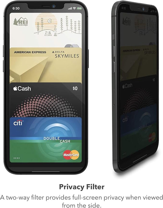 ZAGG Glass Elite Privacy+ - Privacy Screen Protector for iPhone 12 Pro, iPhone 12, iPhone 11, iPhone XR β InvisibleShield - 3X Impact Protection (200106681)