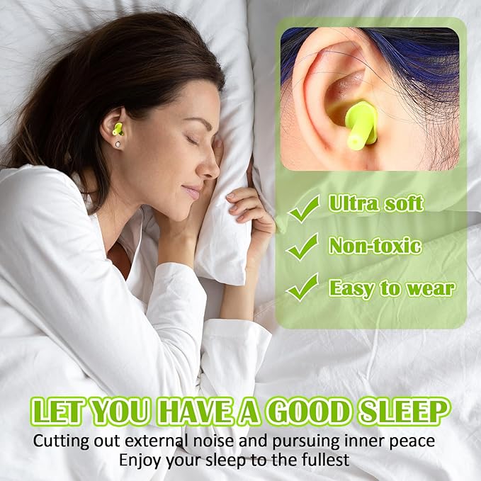 TrelaCo 100 Pairs Ear Plugs Bulk, NRR 29dB Reusable Silicone Ear Plugs with Plastic Cases Soft Foam for Sleeping Noise Cancelling for Concerts Shooting Swimming Noise Reduction(Neon Green)