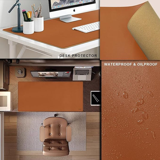 Vyaaa Leather Desk Pad, 40“ x 24” XXL Large Desk Mat, Large Mouse Pad on Top of Desks for Computer, Gaming, Home or Office (Brown)