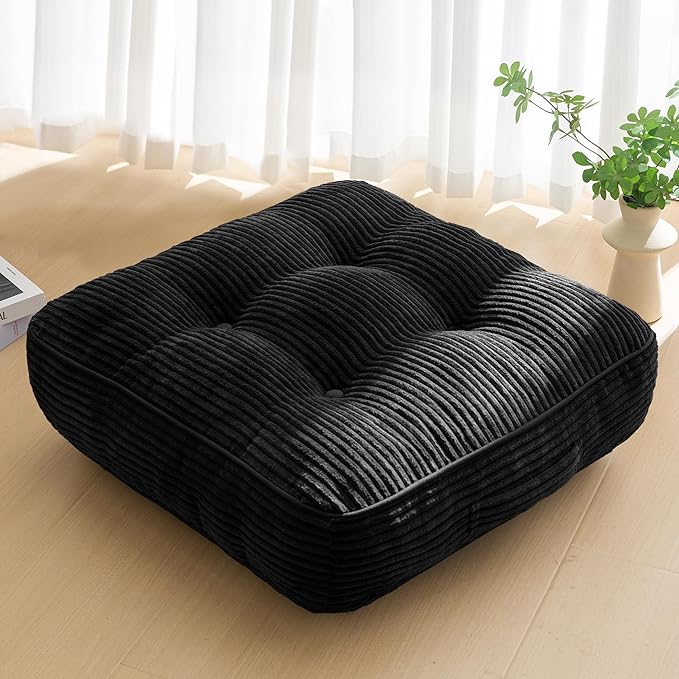 6" Washable Floor Pillow Cushion for Adults, Meditation Cushion Pillow, Large Square Floor Sitting, Removable Tufted Corduroy Cover, for Tatami Living Room or Yoga, 22x22 Inch, Machine Washable