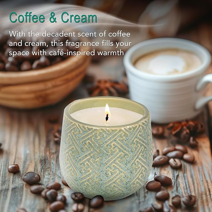 The Growing Candle, Coffee Scented, 10oz Ceramic Pot, Aromatherapy Candles, 100% Soy, Cream and Espresso Aroma for Home, Ida