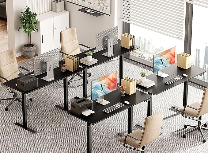 48 x 24 inch Electric Standing Desk Adjustable Height with 4 Wheels, 4 Memory Height Settings, 2 Headphone Hook, Home Office Desk, Splice Board Black