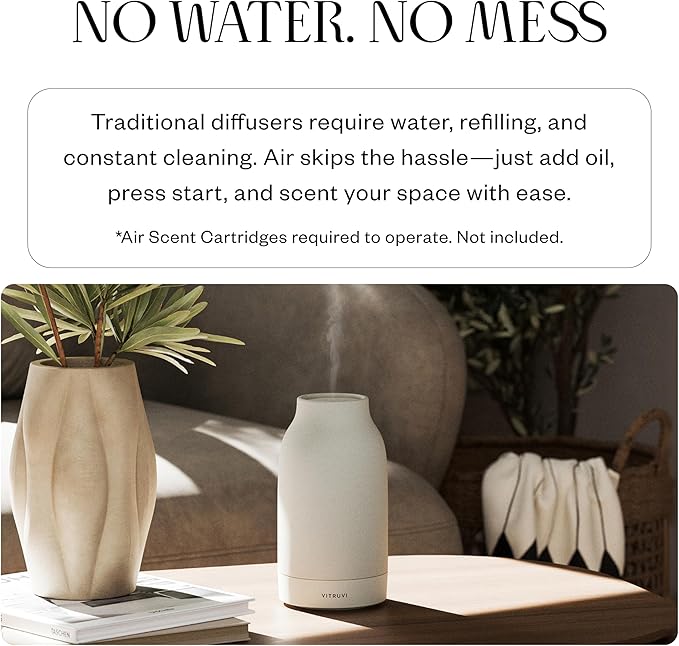 Vitruvi Air Waterless Diffuser for Home, 1500 Sq Ft Coverage | Diffusers for Home, Oil Diffuser, Housewarming Gift, Ceramic Finish, 5 Adjustable Scent Strengths | White