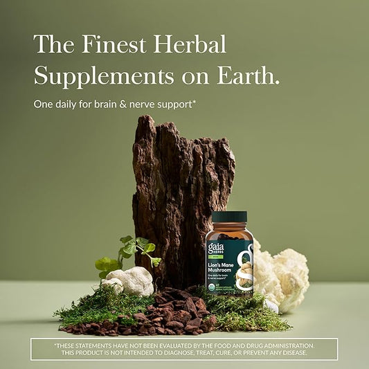Gaia Herbs Lion’s Mane Mushroom - Brain & Nerve Health Support - 40 Vegan Capsules