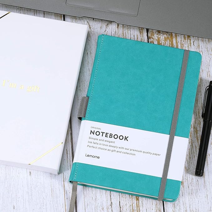 Lemome Thick Classic Notebook with Pen Loop A5 College Ruled Hardcover Writing Notebook with Pocket + Page Dividers Gifts, Banded, Large, 180 Pages, 8.4 x 5.7 in