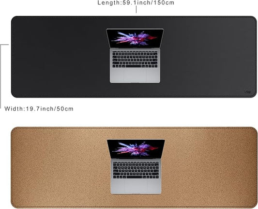 VYAAA Cork & Leather Desk Mat, 59"Γ19.6" Large Mouse Pad, Desktop Protector for Desk, Multifunctional Keyboard Mouse Pad for Home or Office (Black)