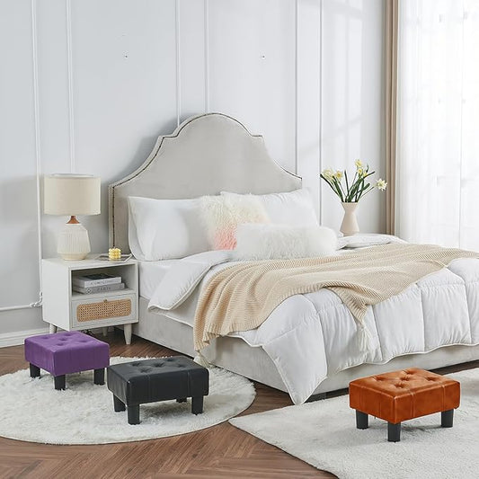 BRIAN & DANY Small Foot Stool, Leather Foot Stools with Legs, Stable Small Footstool for Living Room, Light Brown