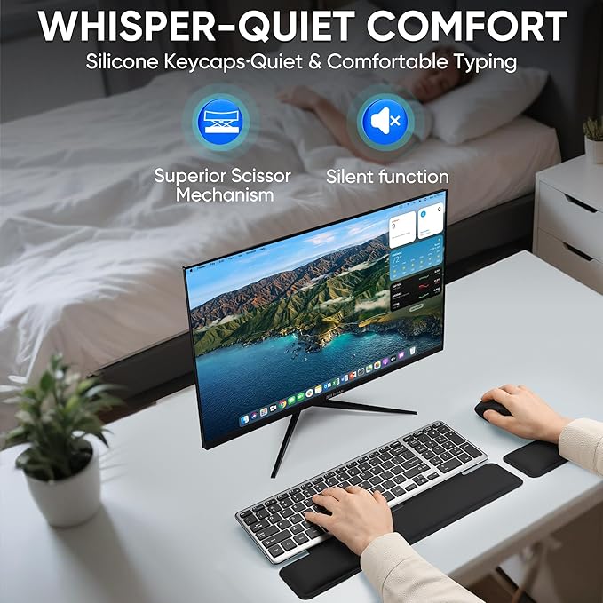 Wireless Keyboard & Mouse Combo with Keyboard Magnetic Wrist Rest and Mouse Wrist Rest - Ergonomic Design for Typing Pain Relief, Desk Pads Support Hand and Arm, 2.4G Stable Connection,Adjustable DPI