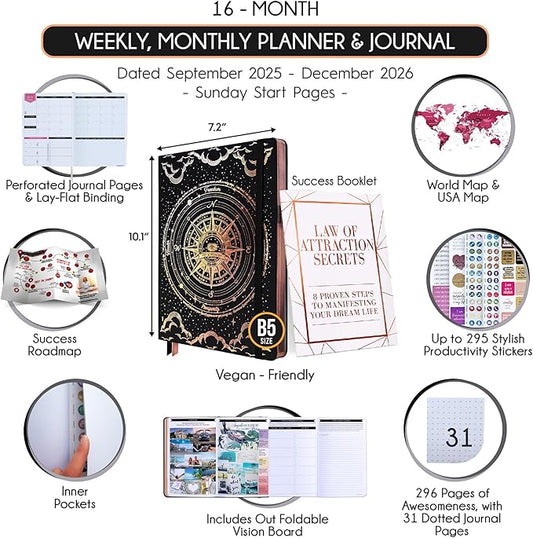 2025-2026 Planner Weekly and Monthly | 16-Month Life Planner to Increase Focus & Productivity | Reduce Overwhelm & Achieve Your Biggest Goals | Include Gift Box & Stickers | Sep 2025-Dec 2026
