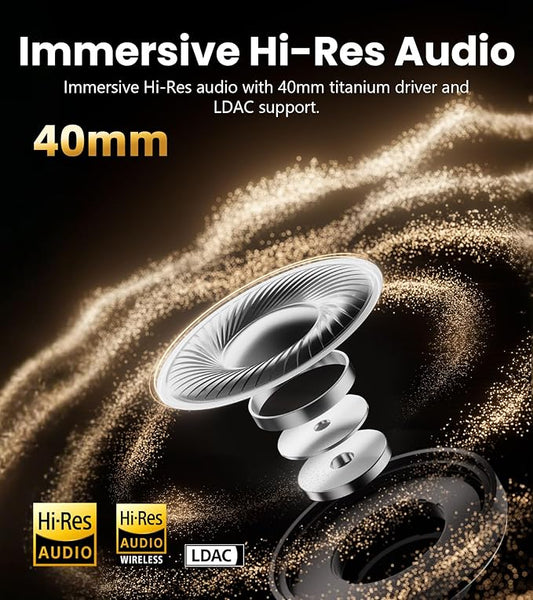 Edifier ES850NB Active Noise Cancelling Headphones, Over Ear Bluetooth Headset, 92H Playtime Wired & Wireless Hi-Res Audio Certified, Fast Charging Clear Calls for Home Office Travel (Black)