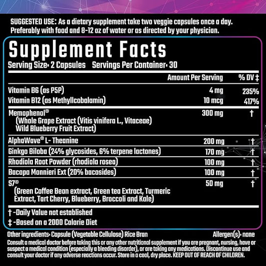 Hero X Health | Entrepreneuro Nootropic Brain Booster with Ginkgo Biloba, Memophenol and L-Theanine - Brain Supplement for Focus, Memory Support, Clarity & Energy - Nootropics Brain Support Supplement