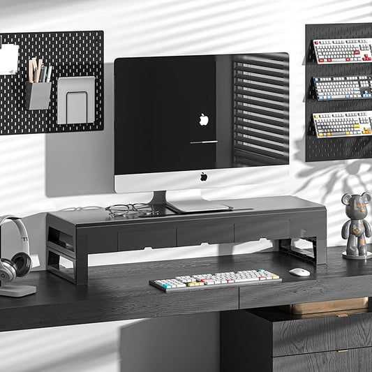 Computer monitor stand with 3 drawer ,Laptop Desk Shelf & Monitor Riser, 27.55 inches long desk riser ,Heavy Duty Gift Gaming Studio Offic (Basic Version, 700mm Drawer)