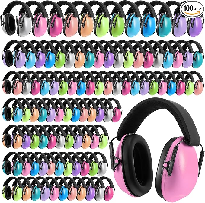 Amylove 100 Pcs Kids Ear Protection Noise Cancelling Headphones Noise Reduction Ear Muffs 27dB Hearing Protection (12 Colors)